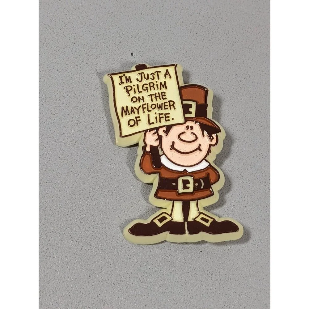 Vintage Hallmark‎ Signed Thanksgiving Pilgrim Acrylic Pin Mayflower